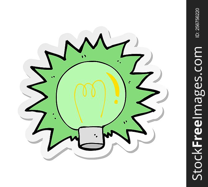 sticker of a cartoon flashing green light bulb