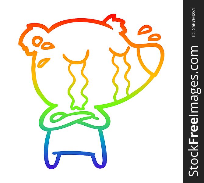 Rainbow Gradient Line Drawing Cartoon Crying Bear