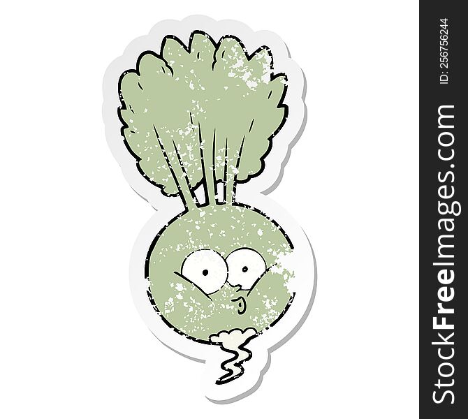 Distressed Sticker Of A Cartoon Vegetable