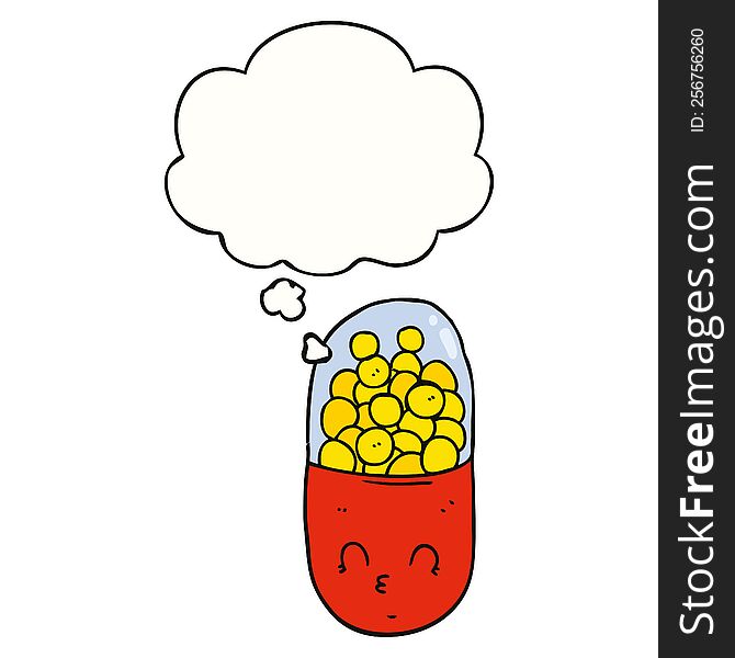 cartoon pill with thought bubble. cartoon pill with thought bubble