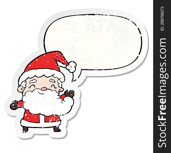 Cartoon Santa Claus And Speech Bubble Distressed Sticker