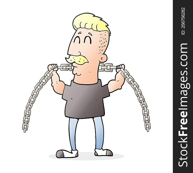 freehand drawn cartoon man lifting chain