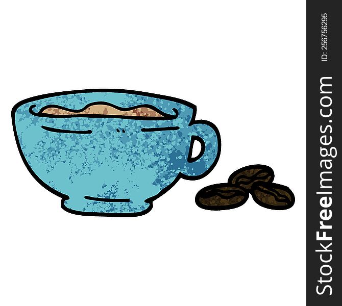 Grunge Textured Illustration Cartoon Espresso Cup