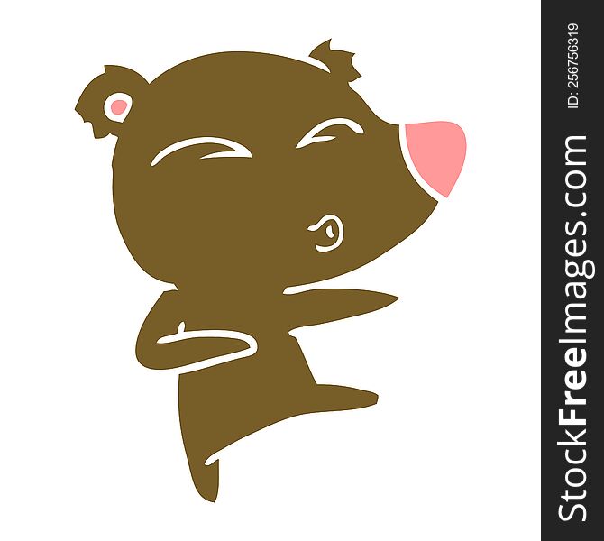 Flat Color Style Cartoon Whistling Bear