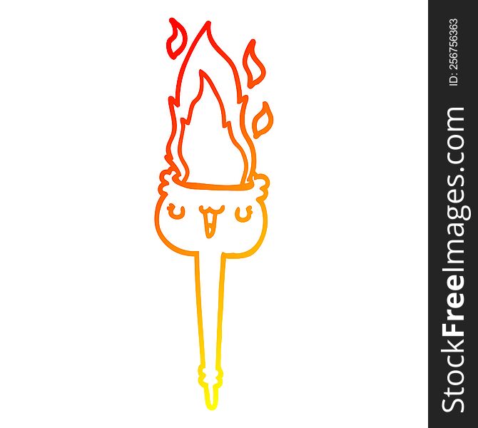 warm gradient line drawing of a cartoon flaming torch