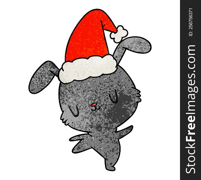 hand drawn christmas textured cartoon of kawaii rabbit