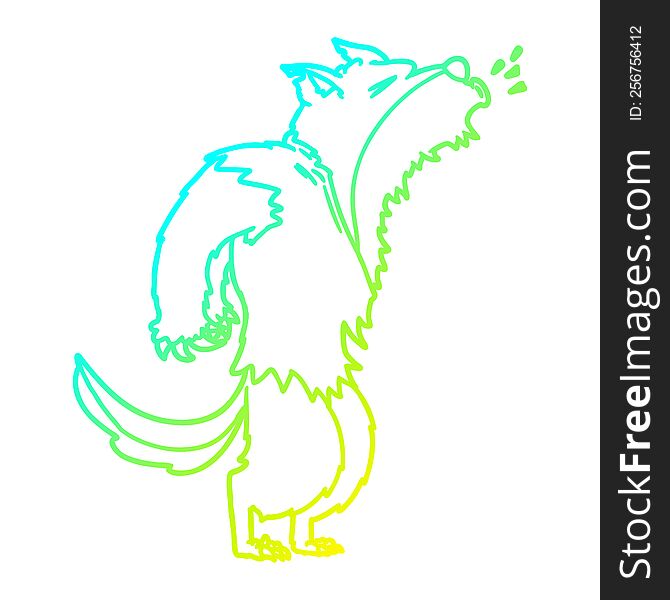 Cold Gradient Line Drawing Cartoon Howling Werewolf