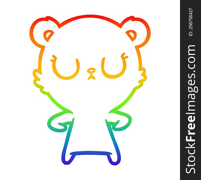 Rainbow Gradient Line Drawing Peaceful Cartoon Bear Cub