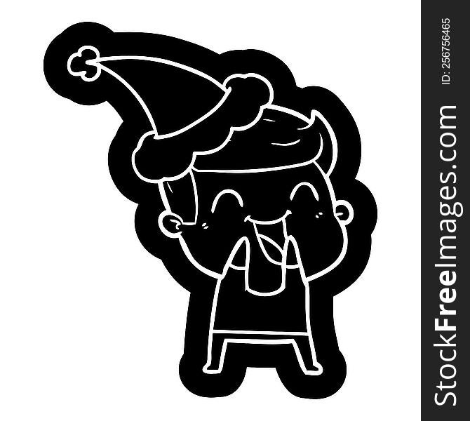 Cartoon Icon Of A Man Laughing Wearing Santa Hat