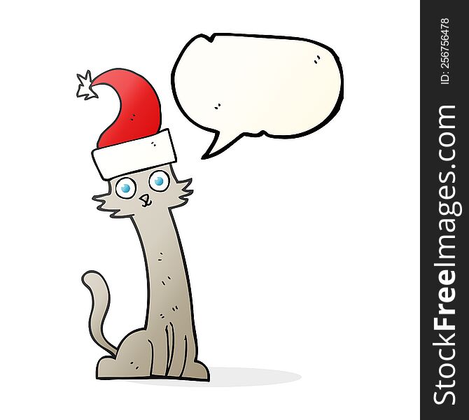 Speech Bubble Cartoon Cat In Christmas Hat