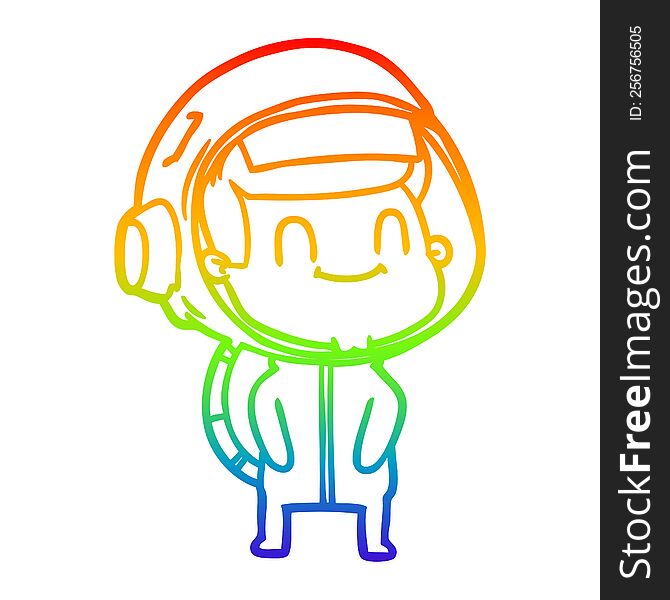 Rainbow Gradient Line Drawing Happy Cartoon Astronaut Man
