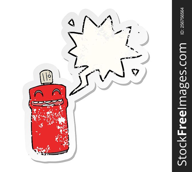 cartoon spray can and speech bubble distressed sticker