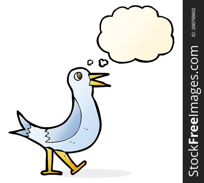 Cartoon Walking Bird With Thought Bubble