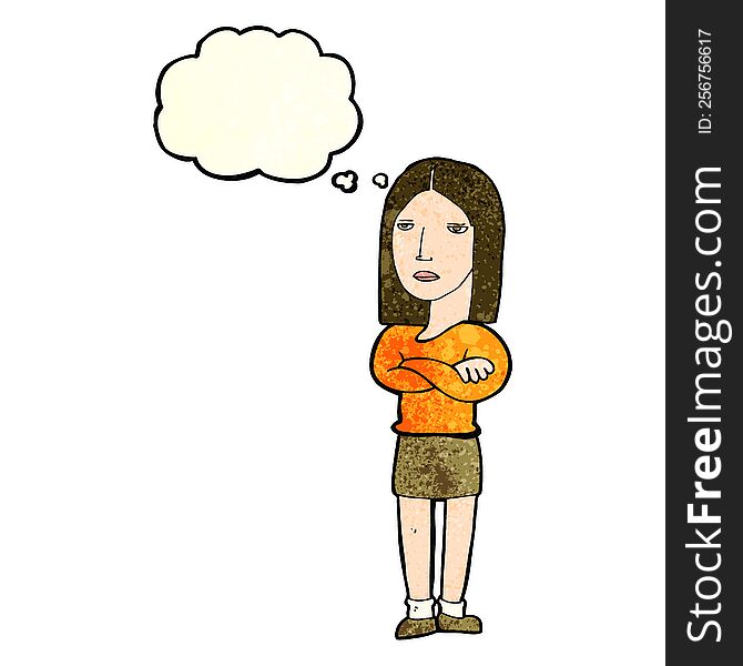 Cartoon Woman With Folded Arms With Thought Bubble