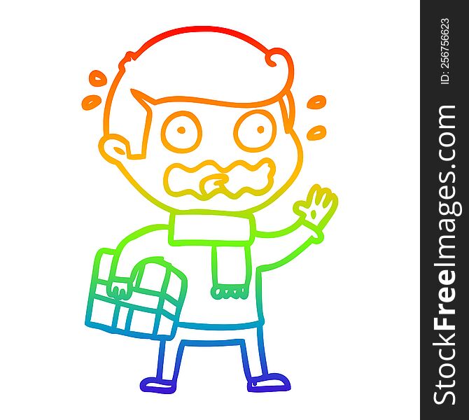 rainbow gradient line drawing cartoon man totally stressed out