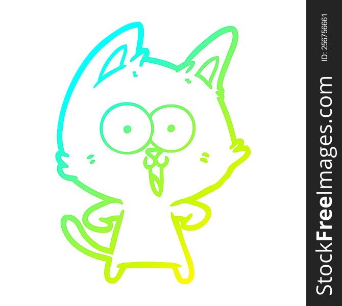 Cold Gradient Line Drawing Funny Cartoon Cat
