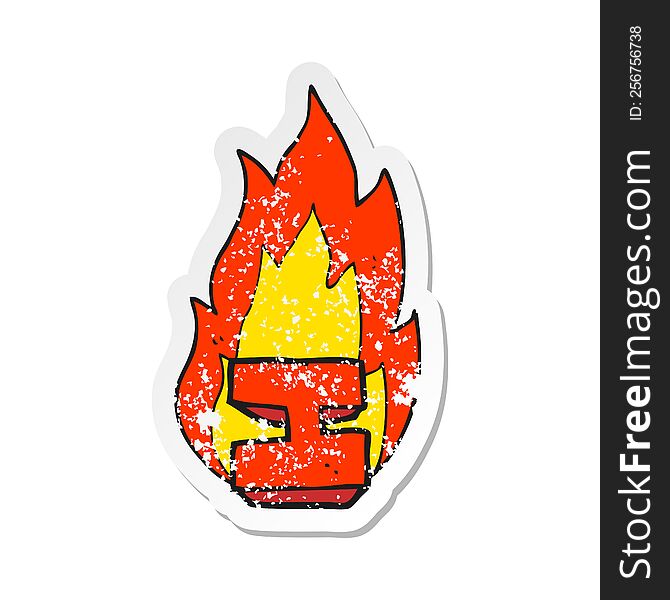 Retro Distressed Sticker Of A Cartoon Flaming Letter I