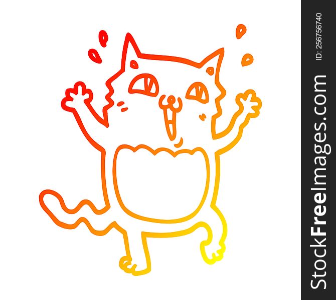 Warm Gradient Line Drawing Cartoon Crazy Excited Cat