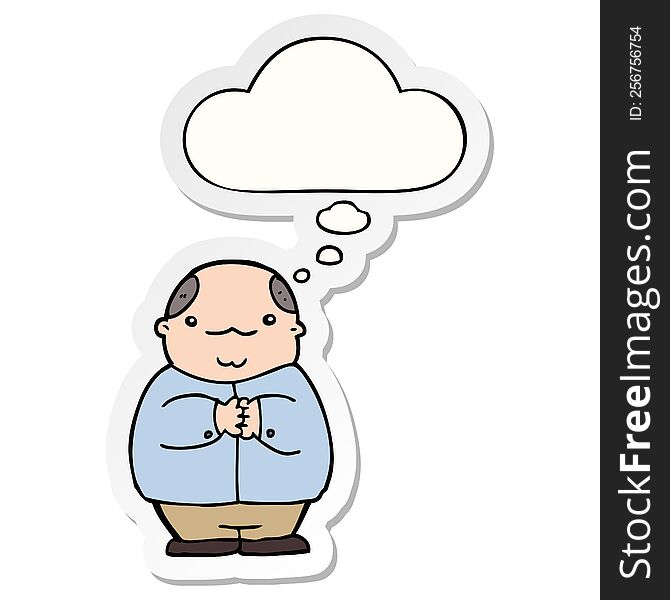 cartoon balding man with thought bubble as a printed sticker