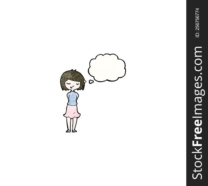shy woman with thought bubble cartoon