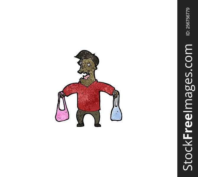 cartoon man carrying handbags