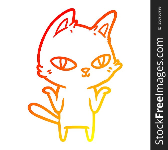 Warm Gradient Line Drawing Cartoon Cat Staring