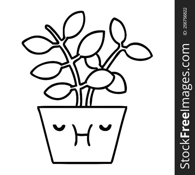 line doodle of a peaceful house plant just growing there giving you that super healthy clean oxygen