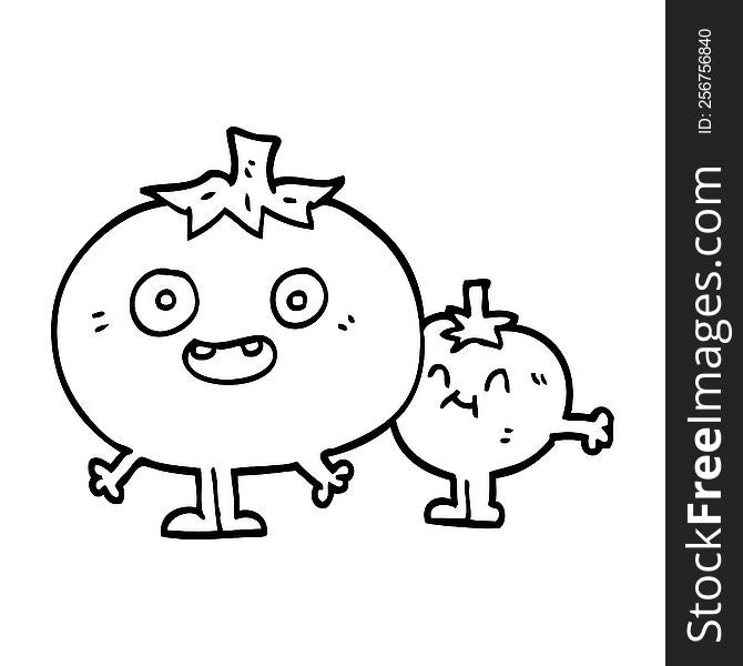 Line Drawing Cartoon Happy Tomatoes