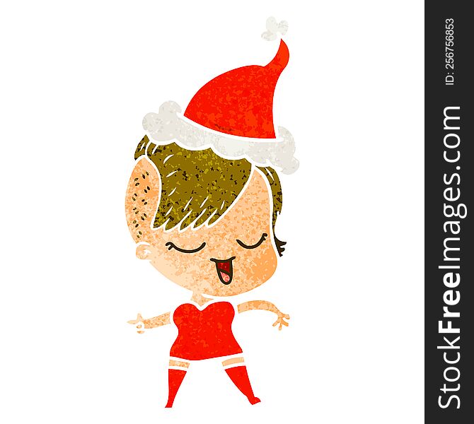Happy Retro Cartoon Of A Girl Wearing Santa Hat