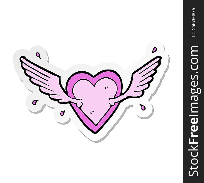 Sticker Of A Cartoon Flying Heart