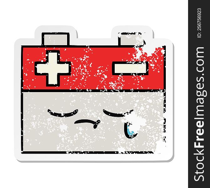 Distressed Sticker Of A Cute Cartoon Car Battery