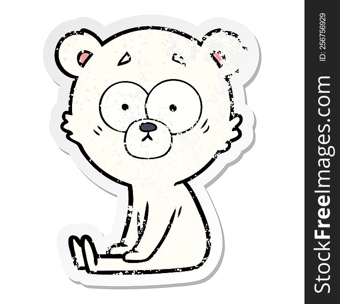 distressed sticker of a nervous polar bear cartoon