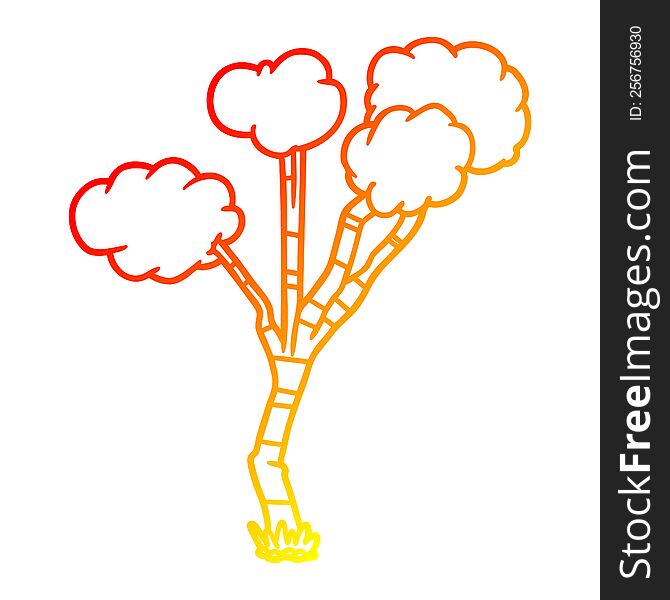 warm gradient line drawing of a cartoon sparse tree