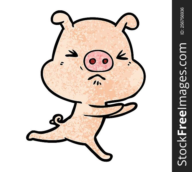 cartoon annoyed pig running. cartoon annoyed pig running
