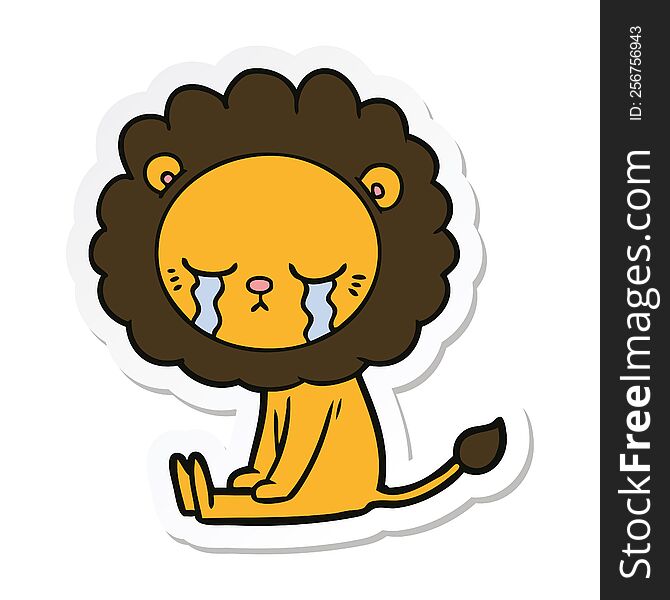 sticker of a crying cartoon lion