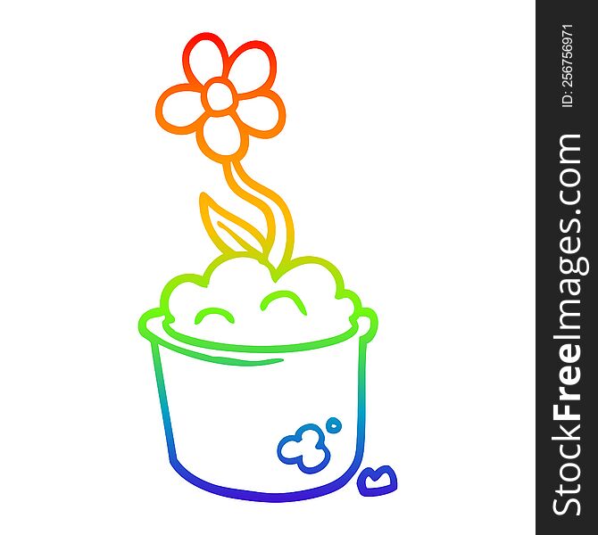 Rainbow Gradient Line Drawing Cartoon Flower Pot