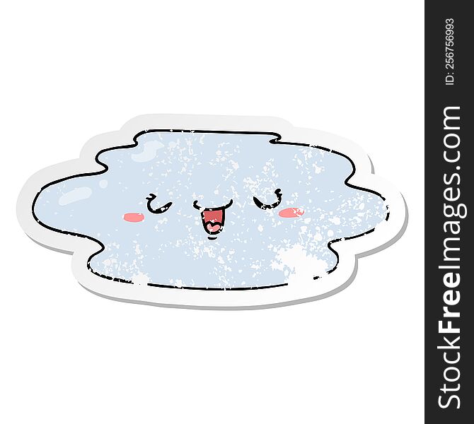 Distressed Sticker Of A Cartoon Puddle With Face