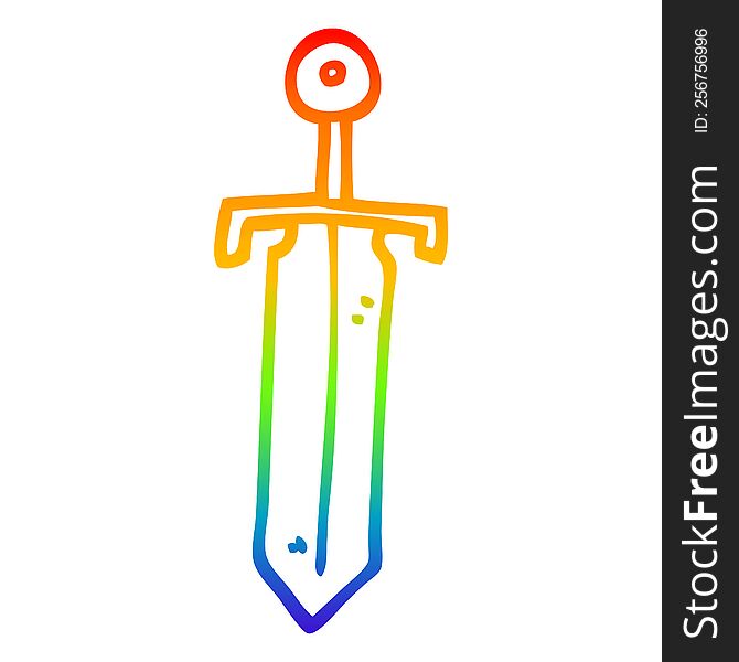 Rainbow Gradient Line Drawing Cartoon Old Sword