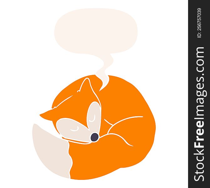 cartoon sleeping fox with speech bubble in retro style