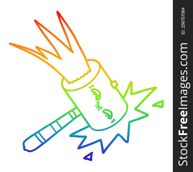 rainbow gradient line drawing of a cartoon hammer banging