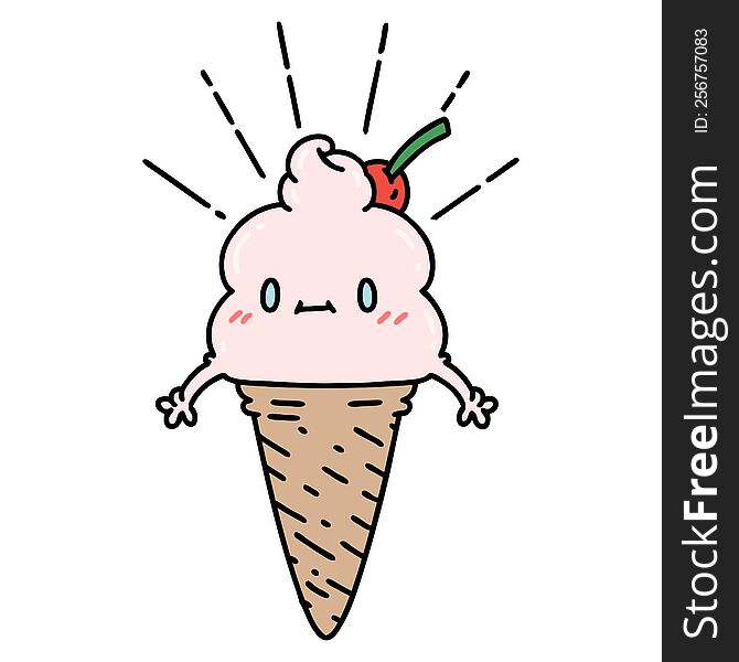 Traditional Tattoo Style Ice Cream Character