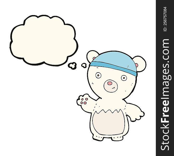 Cartoon Polar Bear Wearing Hat With Thought Bubble