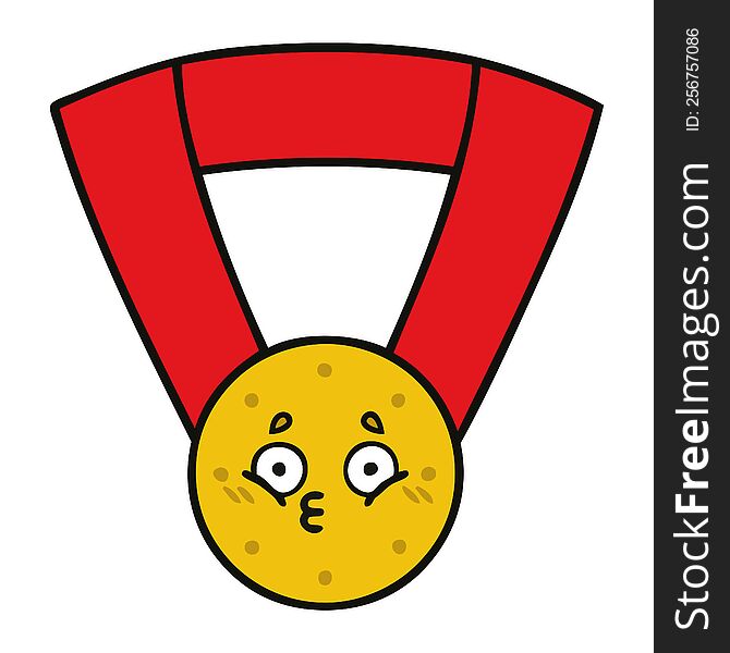 cute cartoon of a gold medal. cute cartoon of a gold medal