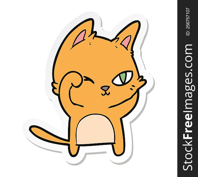 Sticker Of A Cartoon Cat Rubbing Eye