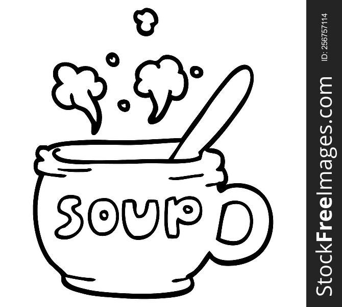 line drawing cartoon of hot soup