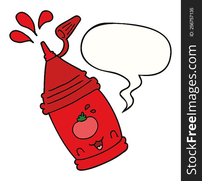 Cartoon Ketchup Bottle And Speech Bubble