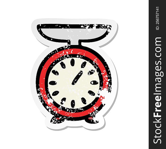 distressed sticker of a cute cartoon weighing scale