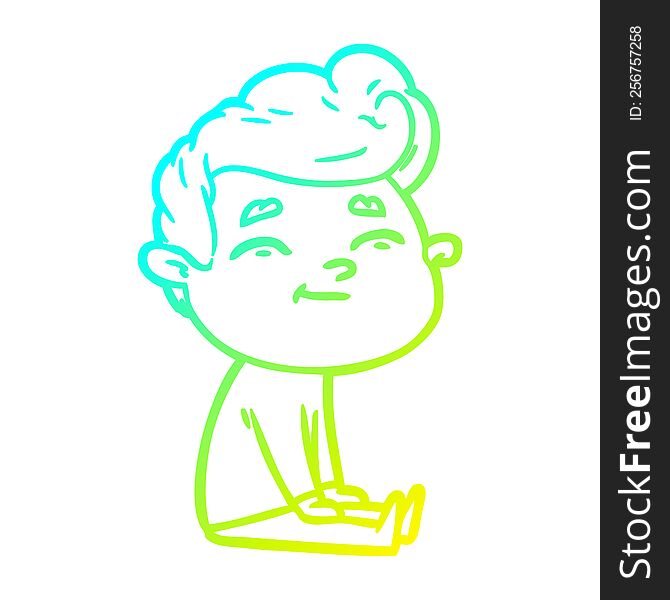 Cold Gradient Line Drawing Happy Cartoon Man Sitting
