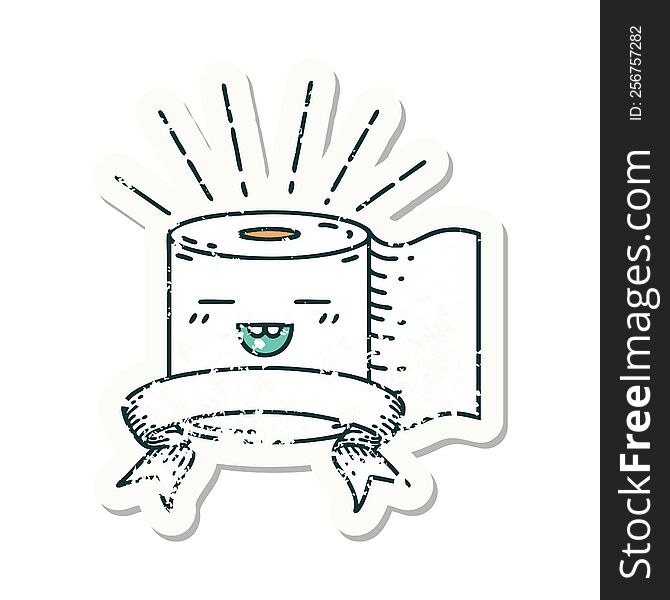 Grunge Sticker Of Tattoo Style Toilet Paper Character