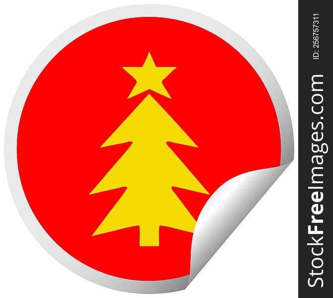 circular peeling sticker cartoon of a christmas tree